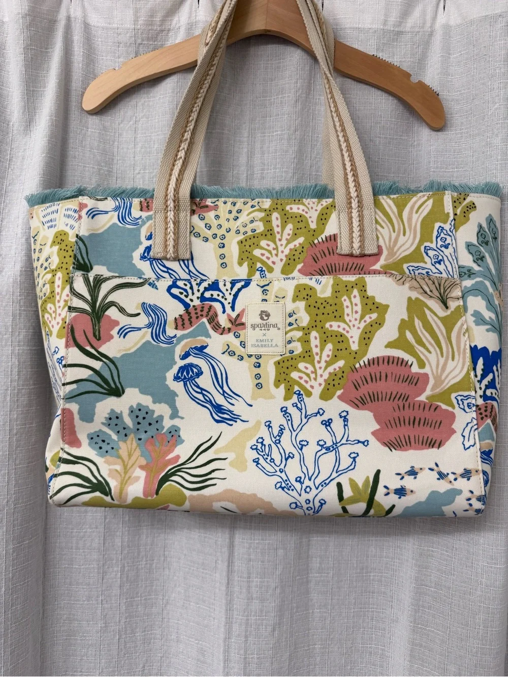 Spartina 449 Mermaid Sea Beach Tote - Cream, Blue, Green, Pink